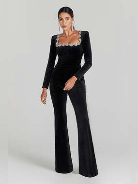 Nadine Merabi Kimberly Black Velvet Jumpsuit 8